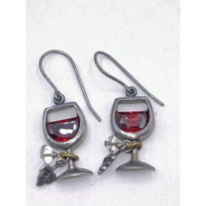 Silpada Sterling Silver 925 Earrings With Wine Glass & Charm Design